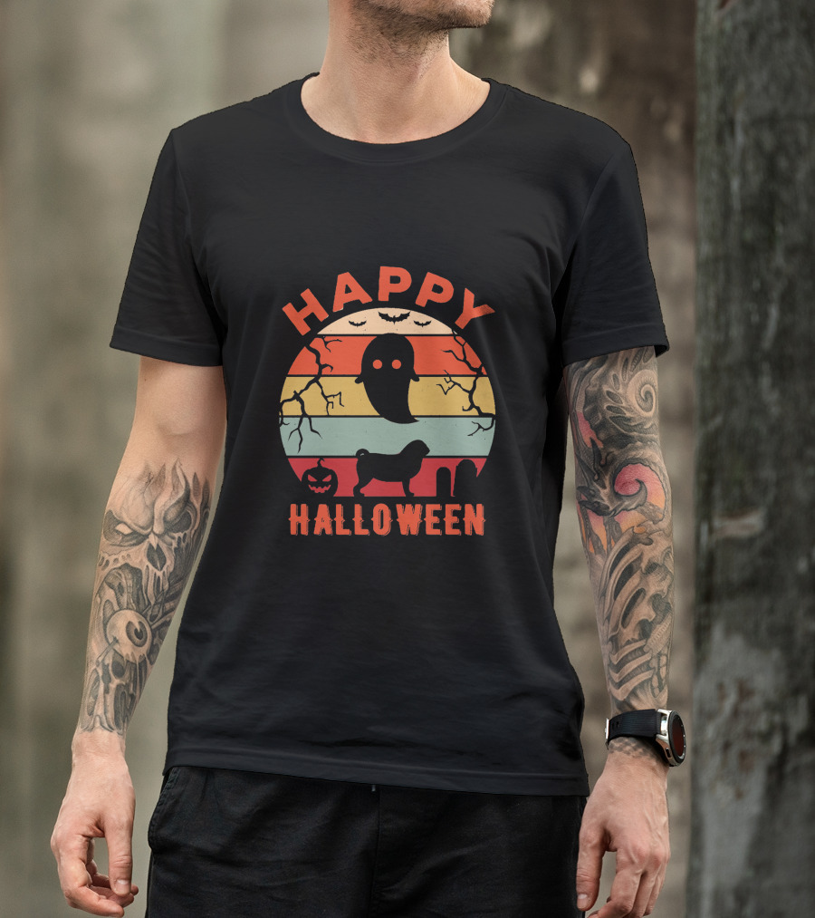 Happy Halloween Pug Dog Ghost Pumpkin T-Shirt