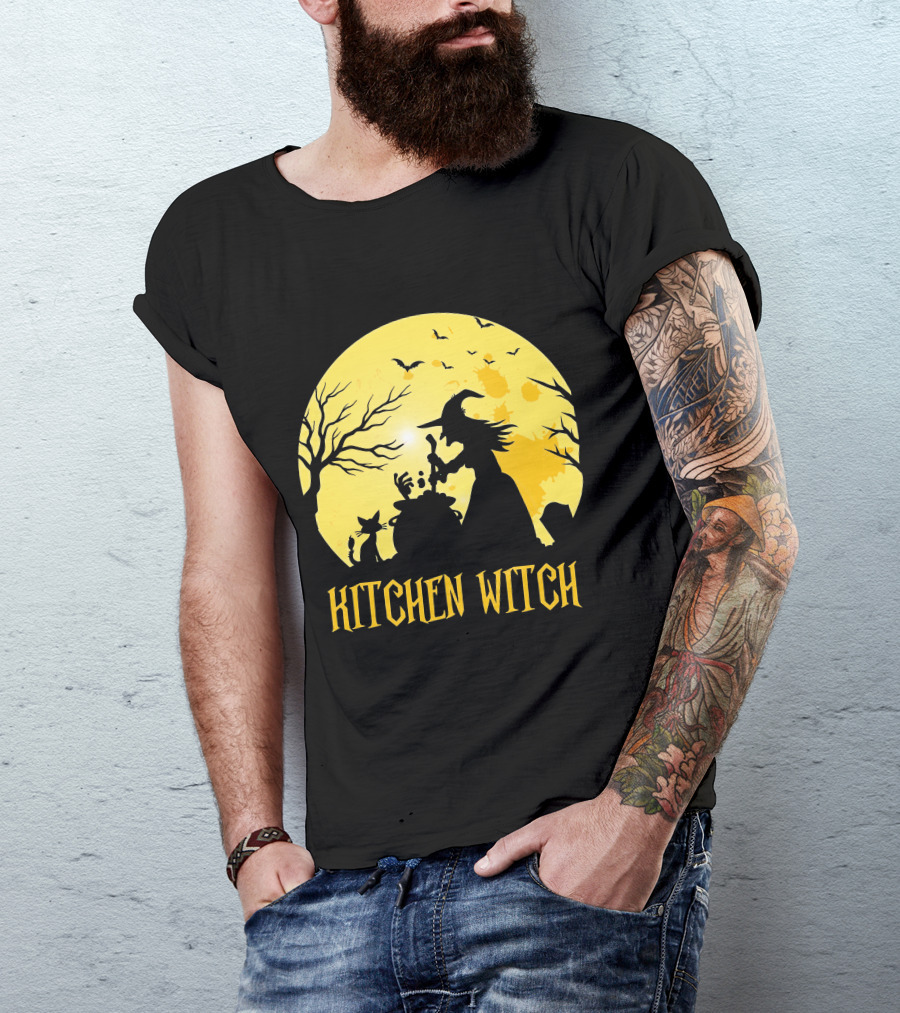 Kitchen Witch Halloween Silhouette Moon Cooking Potion T-Shirt