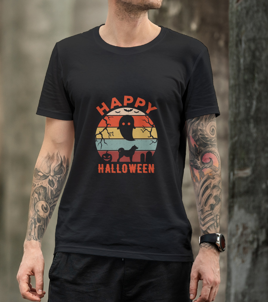Happy Halloween Akita Ghost Pumpkin T-Shirt