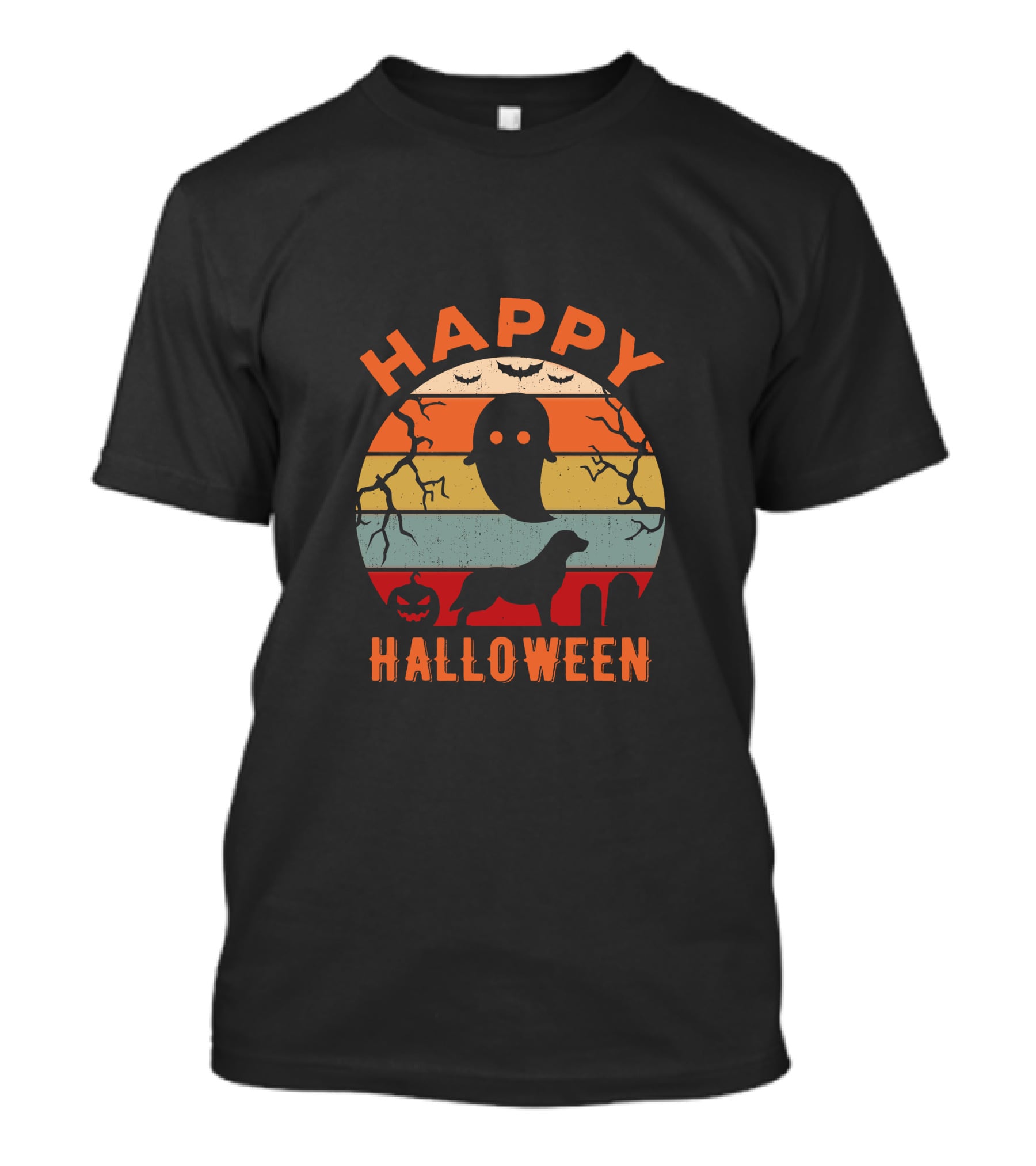 Happy Halloween Retriever Ghost Pumpkin Stripes T-Shirt