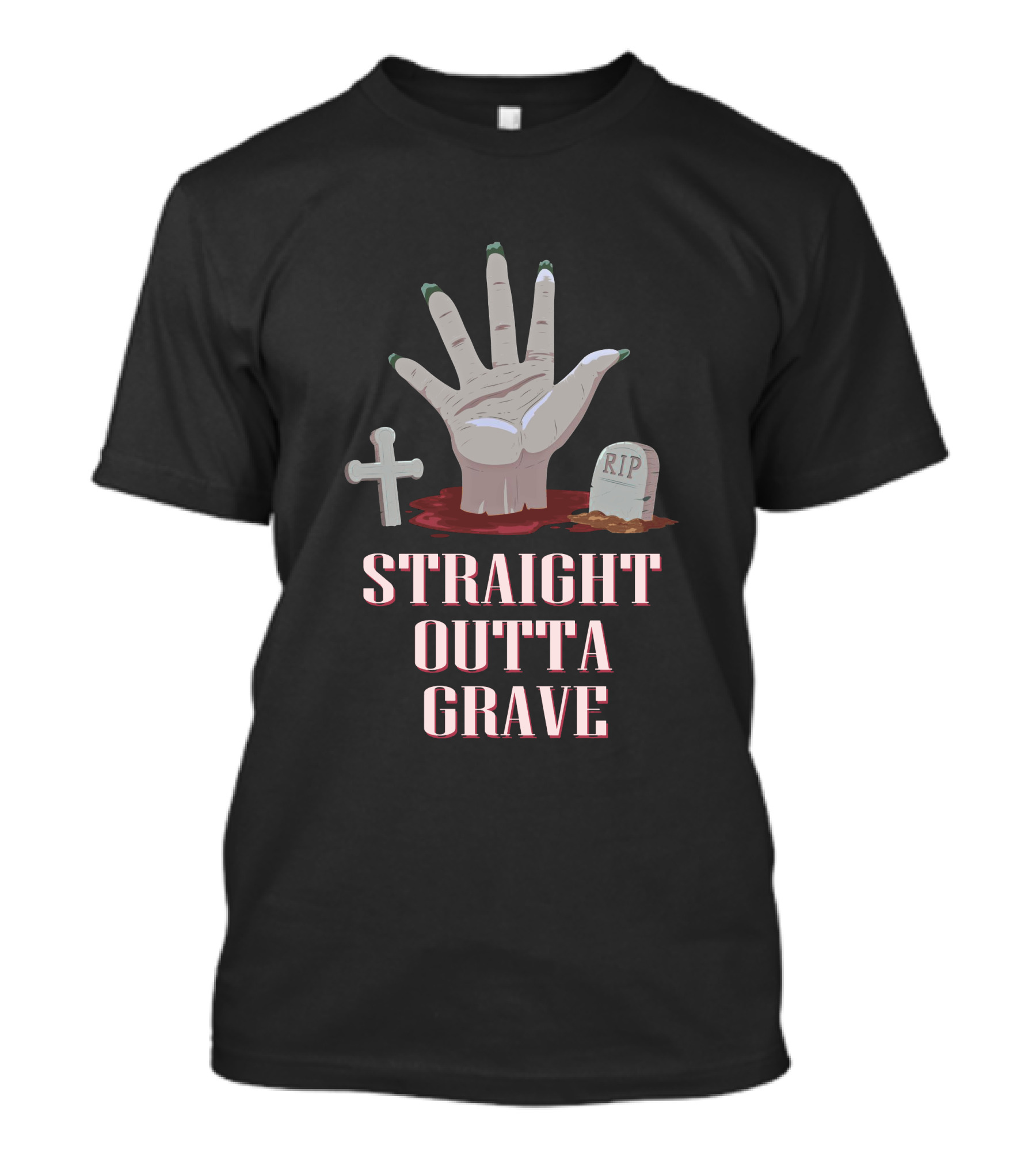 Straight Outta Grave Zombie Hand Tombstone Cross RIP T-Shirt