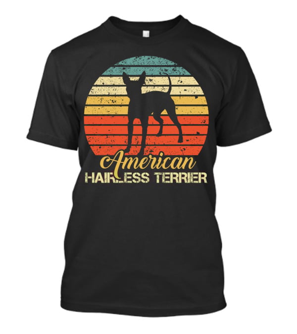 Retro Vintage American Hairless Terrier With Striped Sunset Background T-Shirt