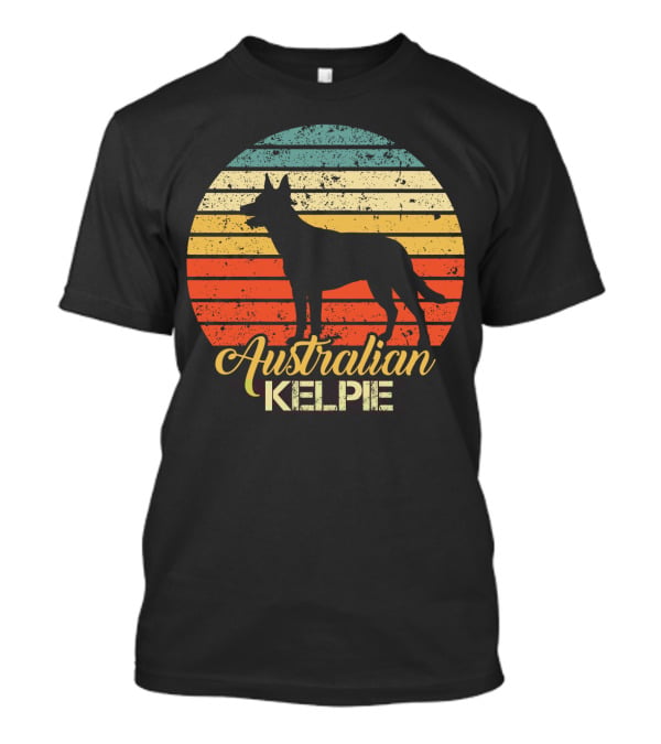 Retro Australian Kelpie Silhouette With Vintage Stripes T-Shirt