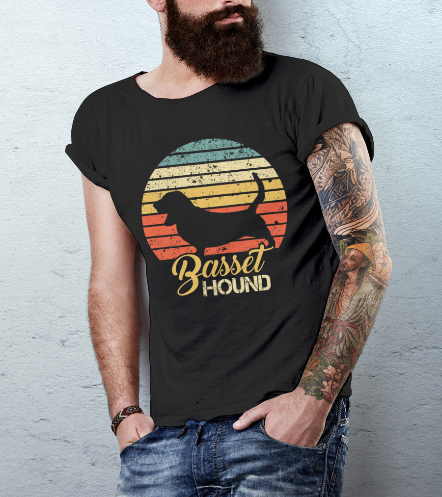 Retro Basset Hound Silhouette In Vintage Sunset T-Shirt