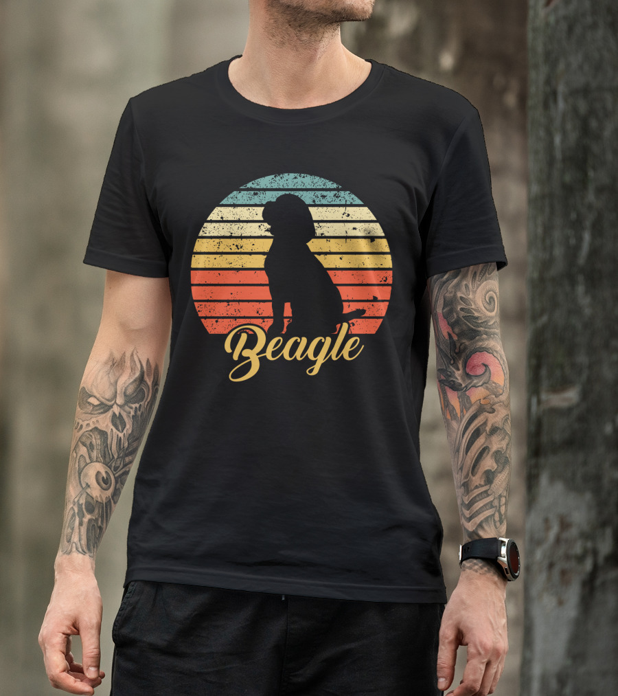 Vintage Beagle Silhouette With Retro Sunset Stripes T-Shirt