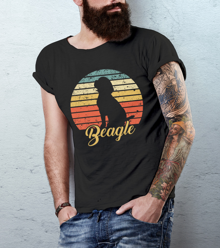 Vintage Beagle Silhouette With Retro Sunset Stripes T-Shirt