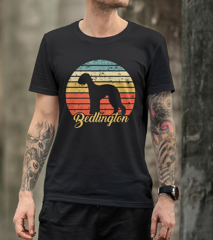 Retro Vintage Bedlington Silhouette Sunset T-Shirt