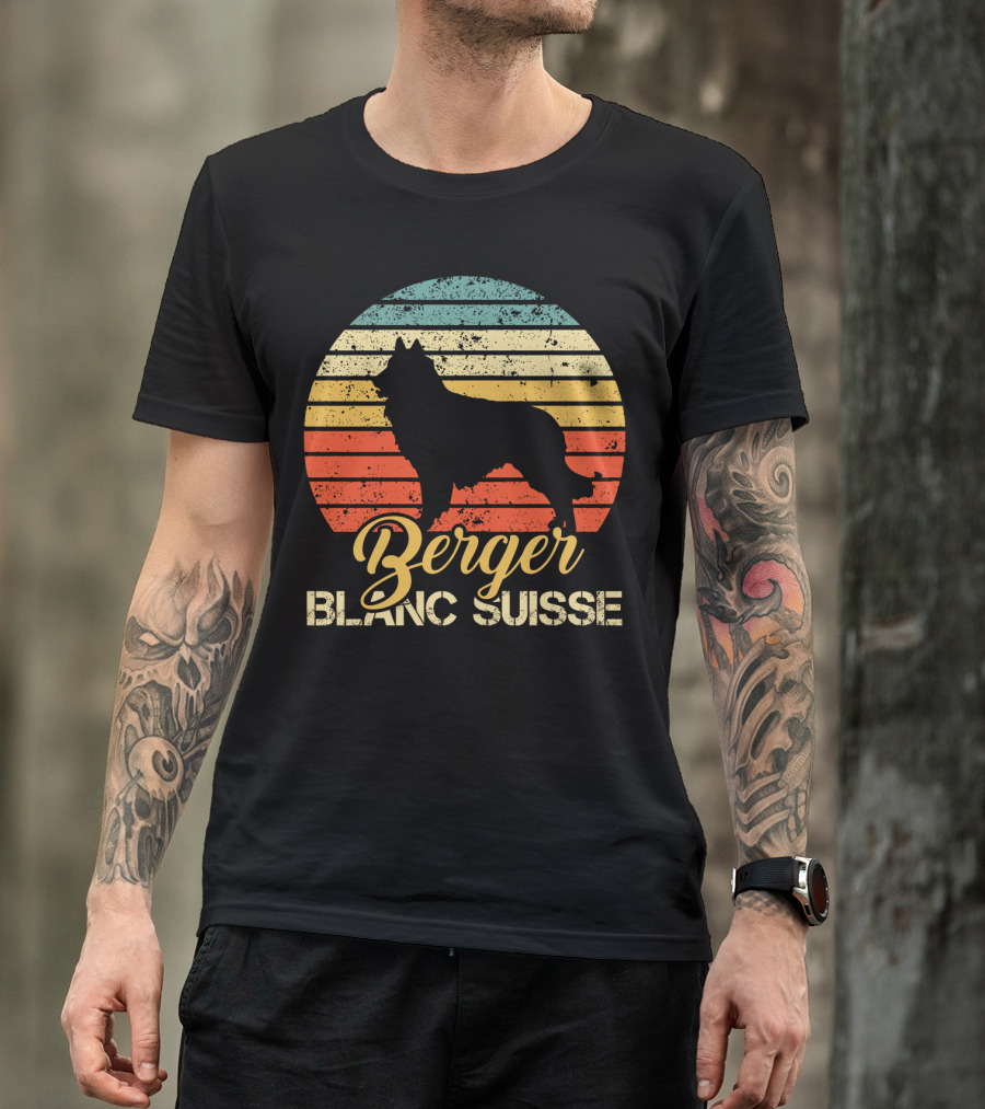 Retro Sunset Silhouette Berger Blanc Suisse Text T-Shirt