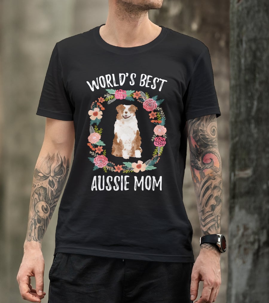 World's Best Aussie Mom Floral Dog T-Shirt
