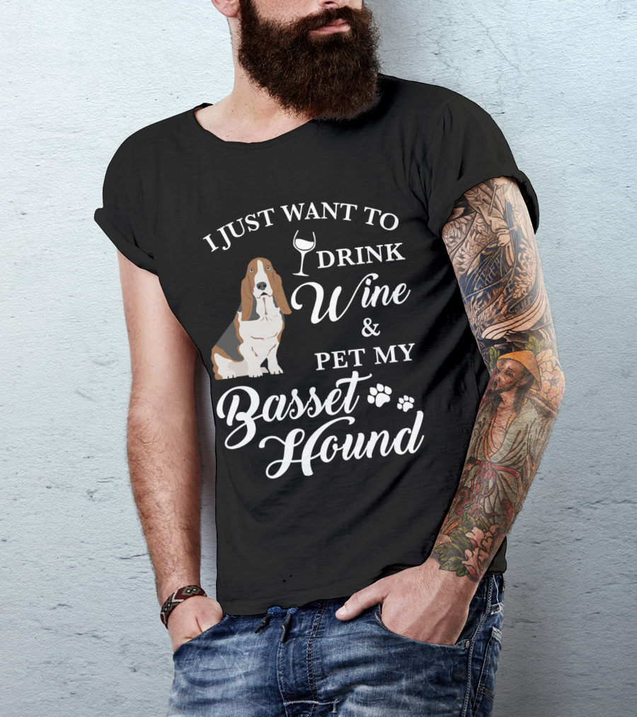 I Just Want To Drink Wine And Pet My Basset Hound Paws Icons T-Shirt