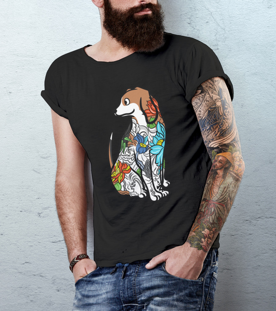 Beagle With Vibrant Floral Tattoo T-Shirt