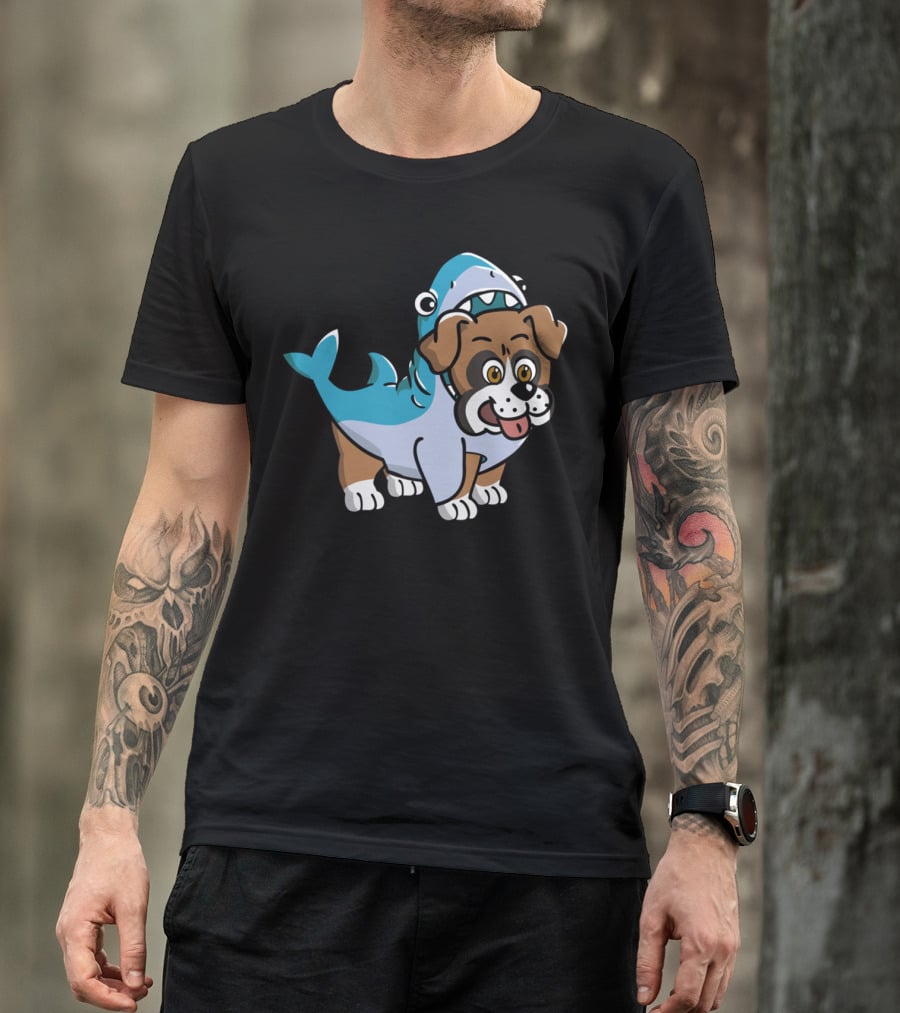 Friendly Boxer Dog In Shark Costume Playfully Walking T-Shirt