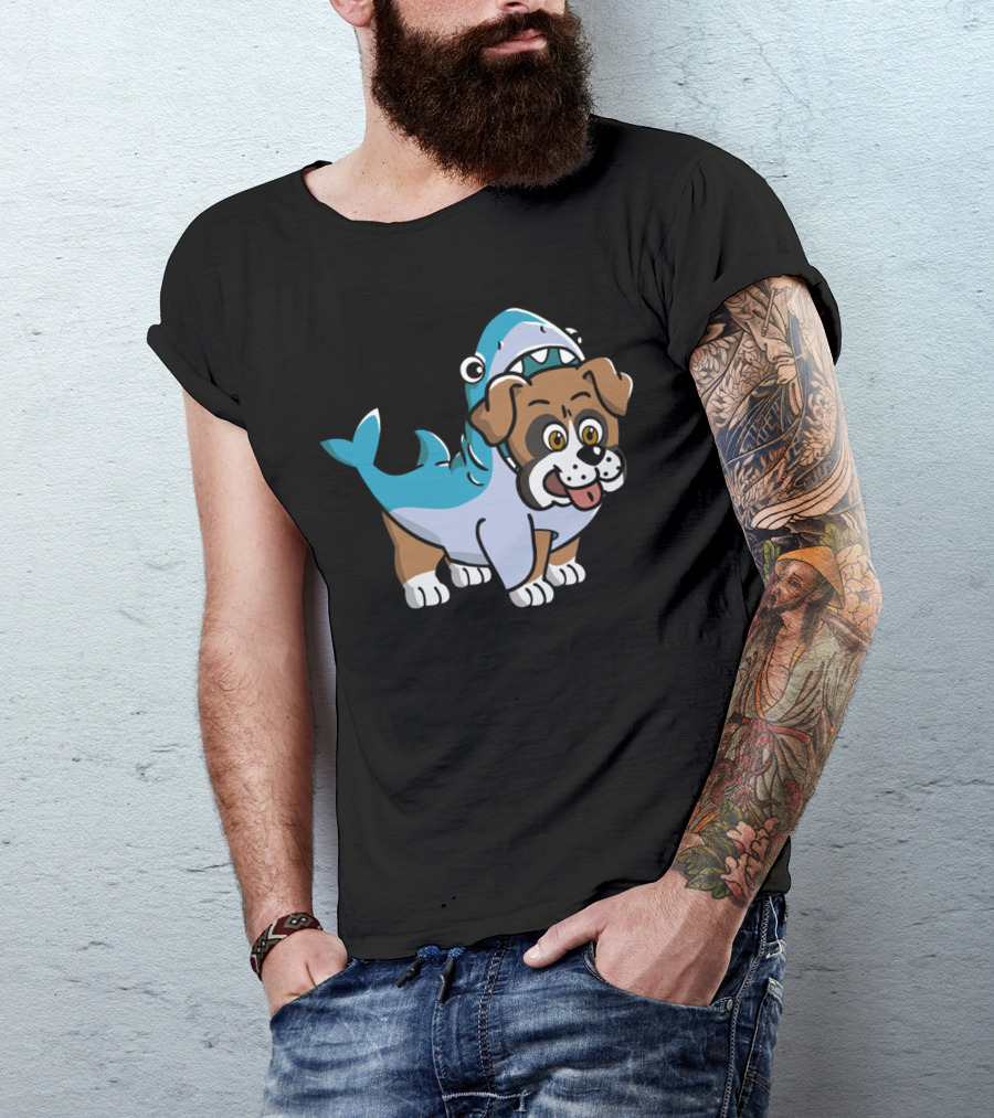 Friendly Boxer Dog In Shark Costume Playfully Walking T-Shirt