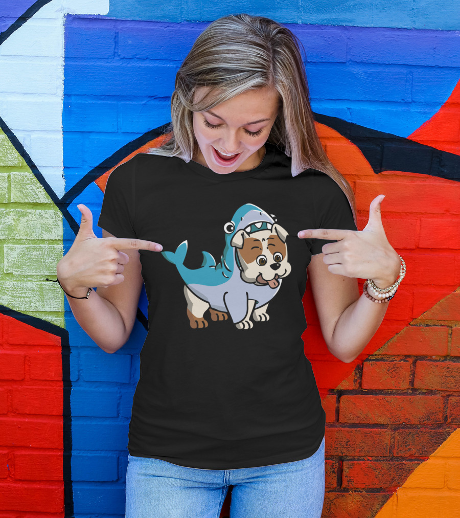 Bulldog Shark Fun Costume Cartoon T-Shirt