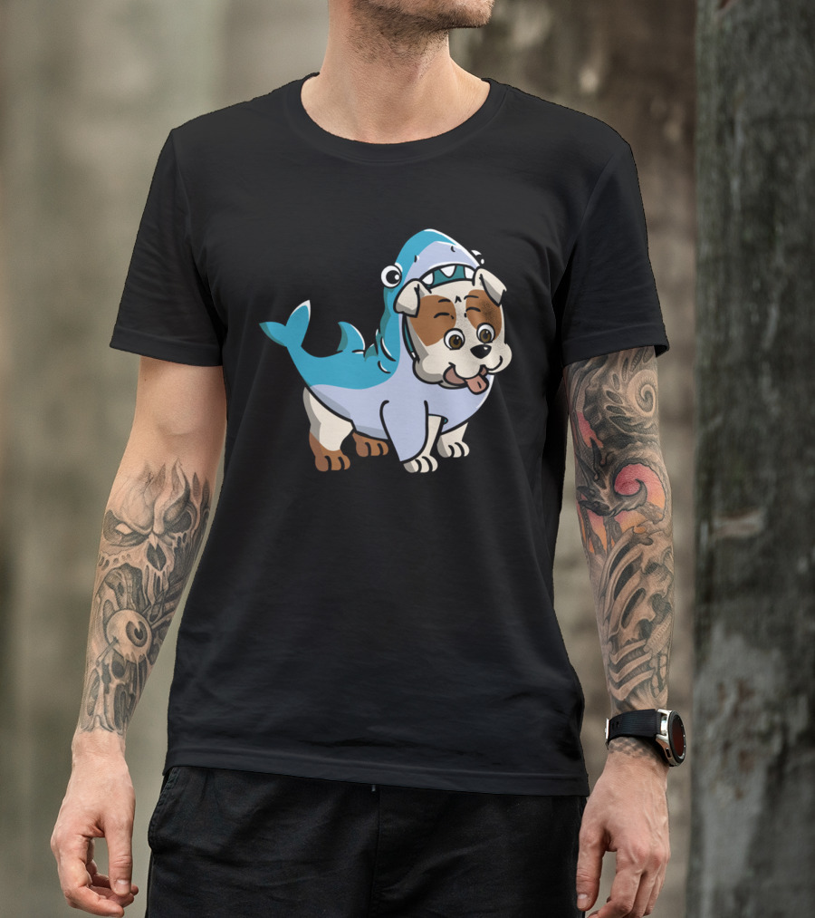 Bulldog Shark Fun Costume Cartoon T-Shirt