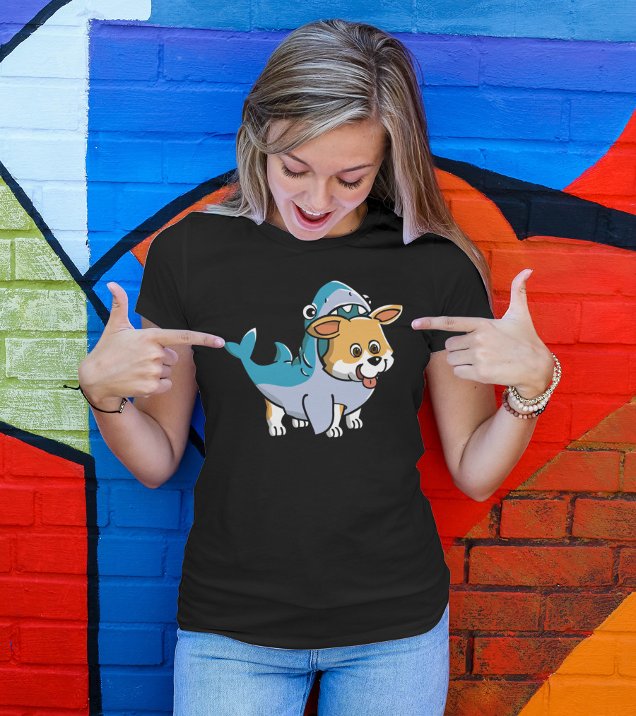 Corgi In Shark Costume Cute Hybrid T-Shirt