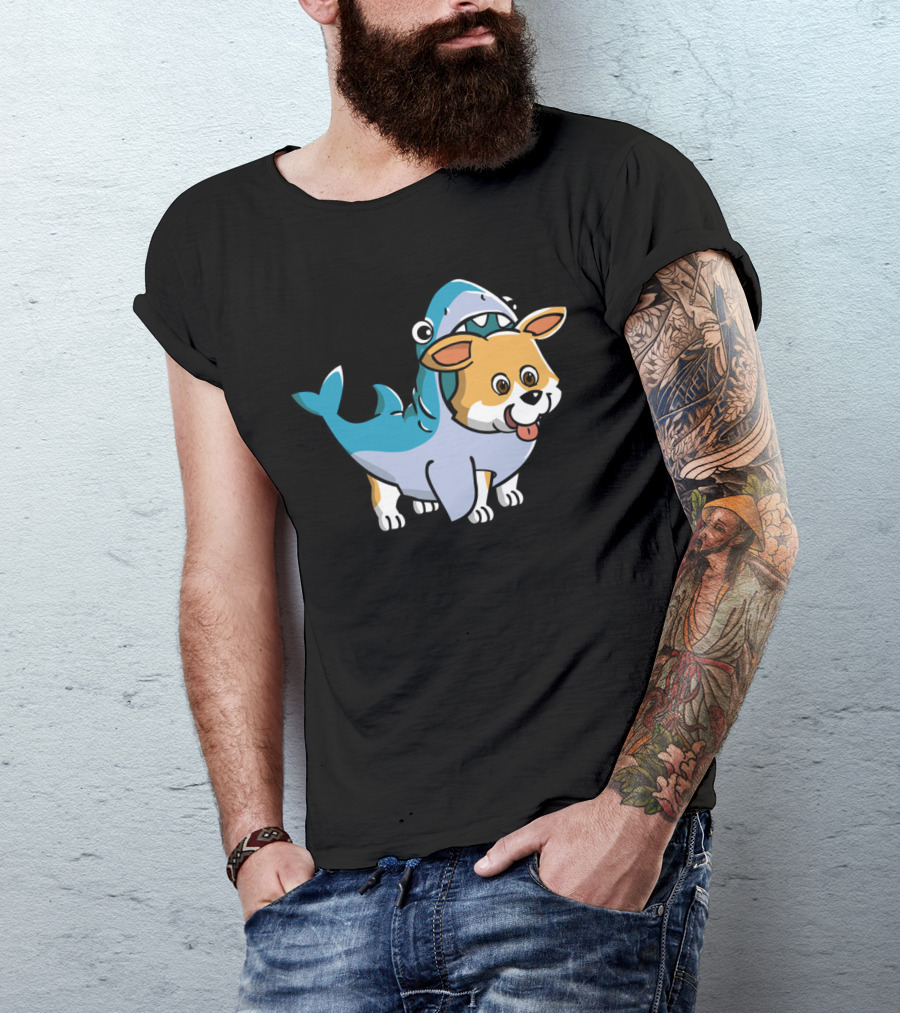 Corgi In Shark Costume Cute Hybrid T-Shirt