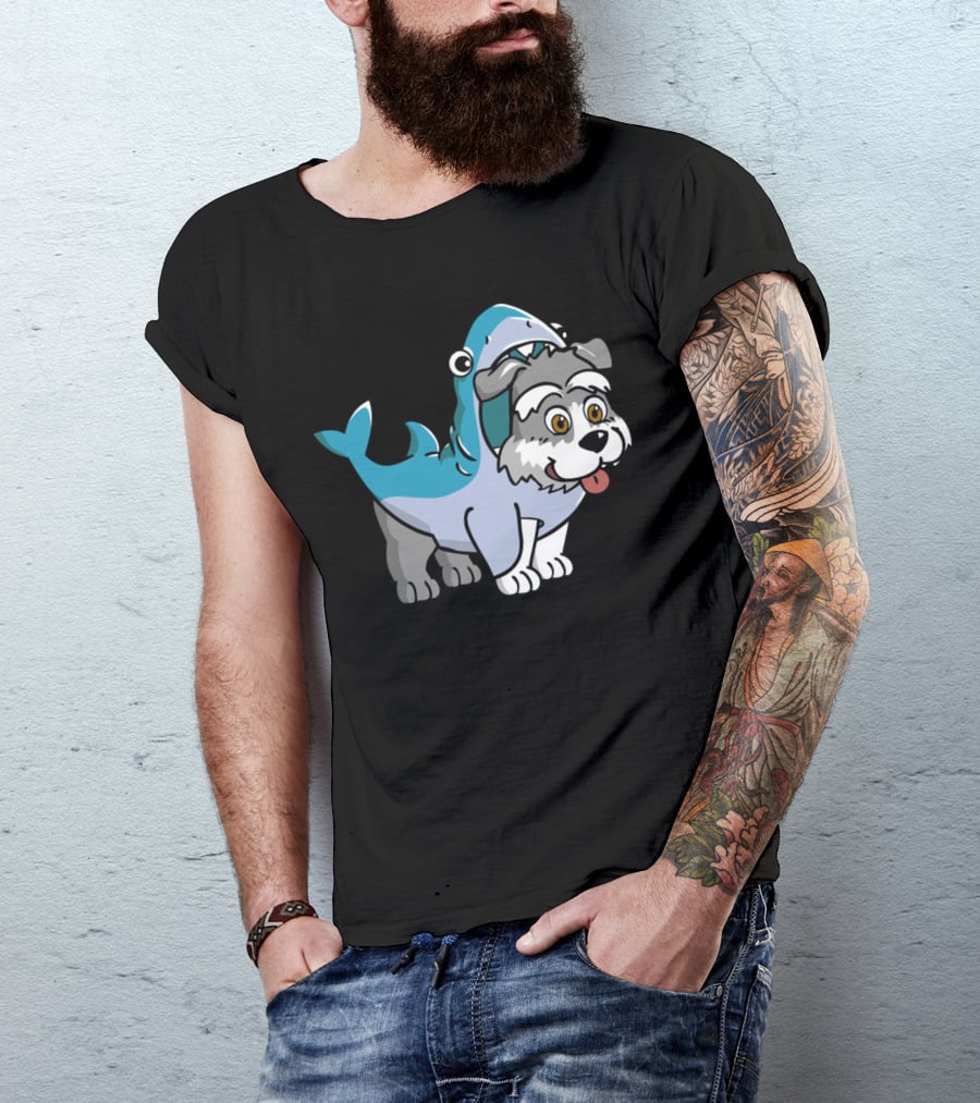 Schnauzer In Shark Costume Playful Cartoon Mashup T-Shirt