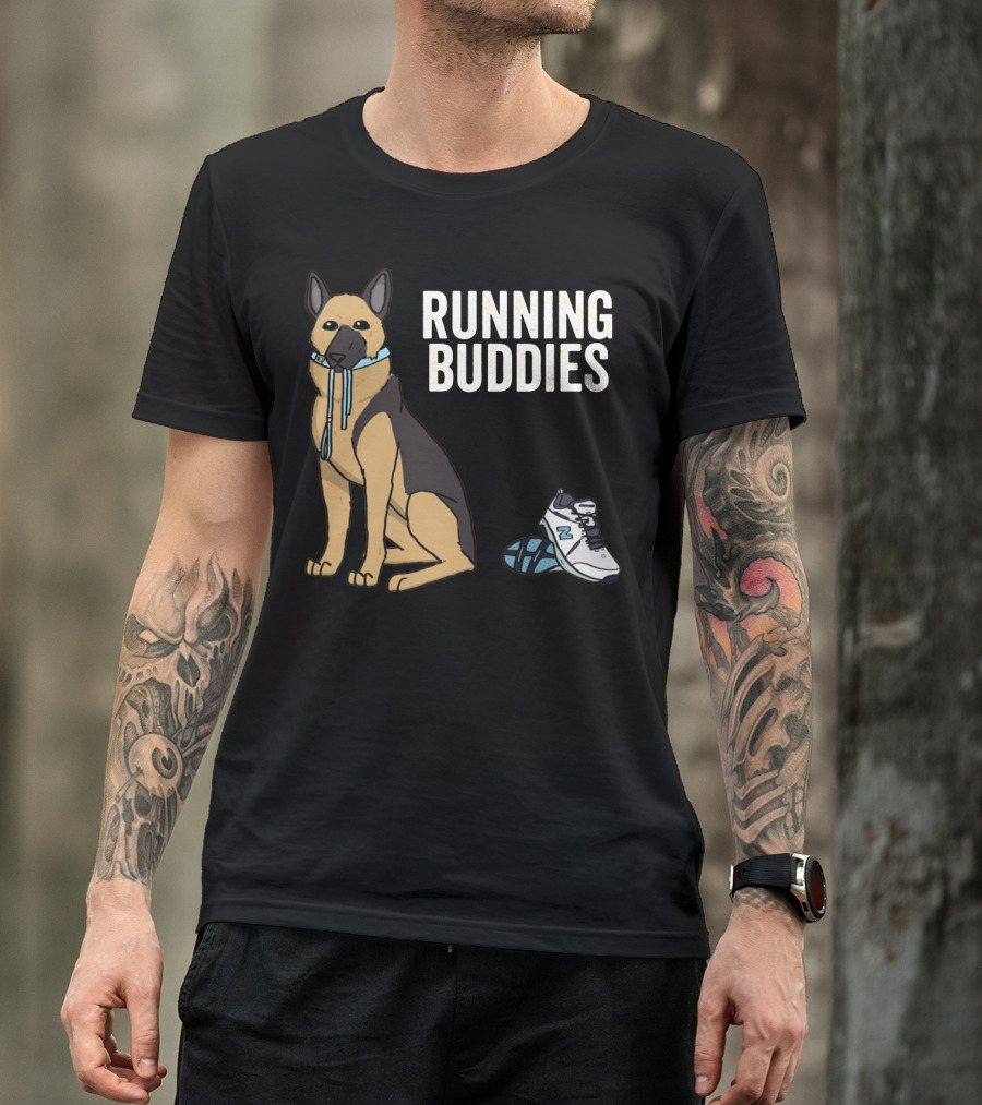 German Shepherd Running Buddies With Shoes And Collar T-Shirt