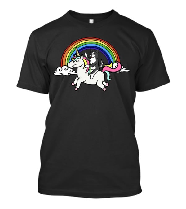 Border Collie Riding Unicorn With Colorful Rainbow T-Shirt