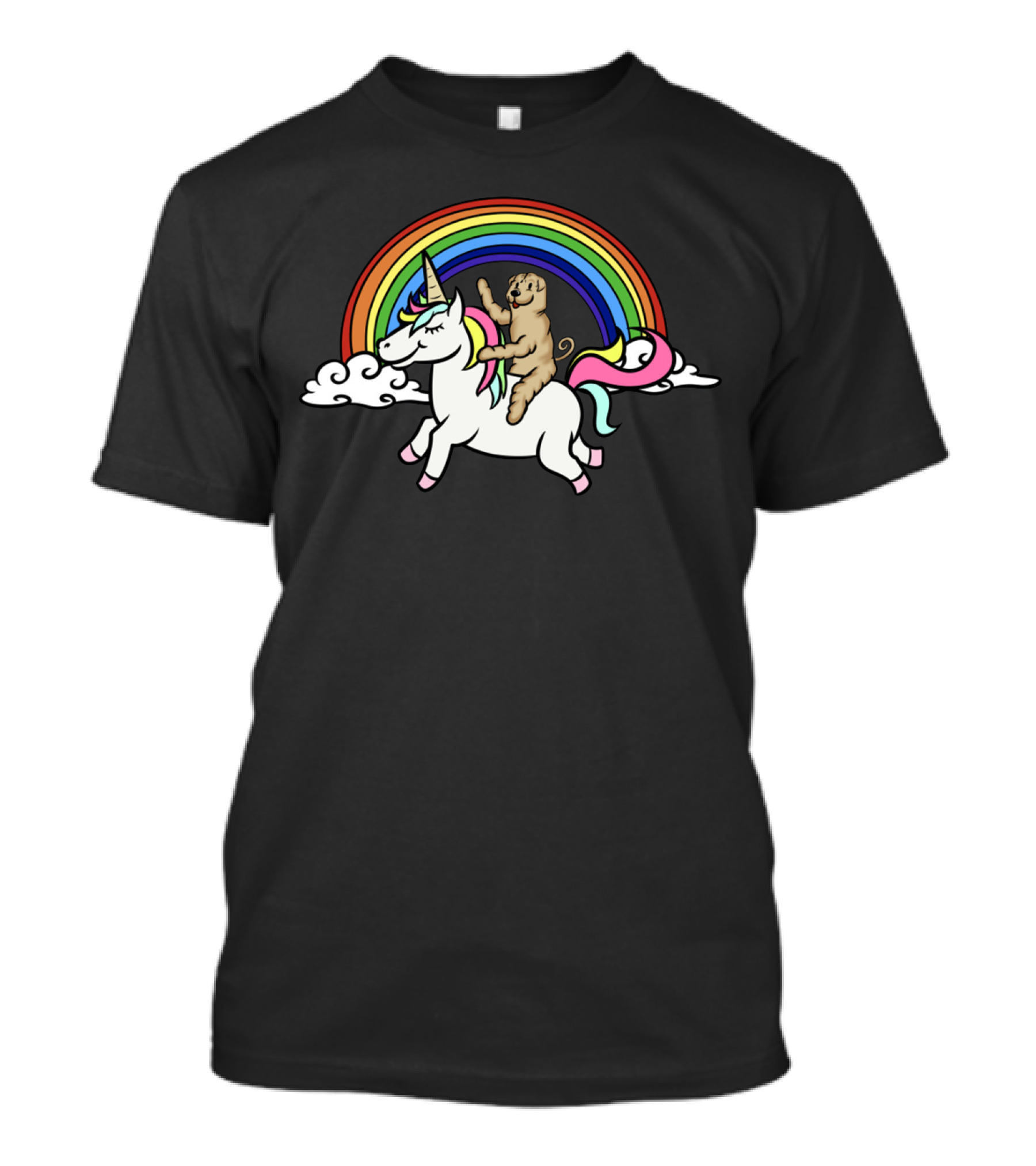 Shar Pei Dog Riding Unicorn Rainbow Adventure T-Shirt