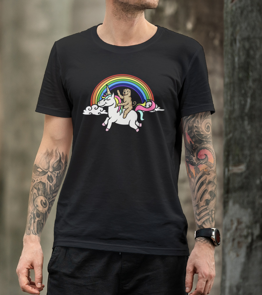 Shar Pei Dog Riding Unicorn Rainbow Adventure T-Shirt