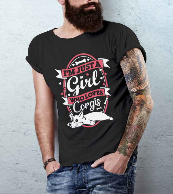 I'm Just A Girl Who Loves Corgis With Playful Hearts And Bones T-Shirt