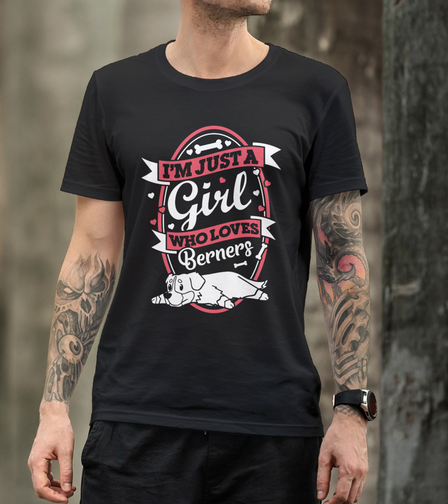 I'm Just A Girl Who Loves Berners With Cute Dog And Bone Motif T-Shirt
