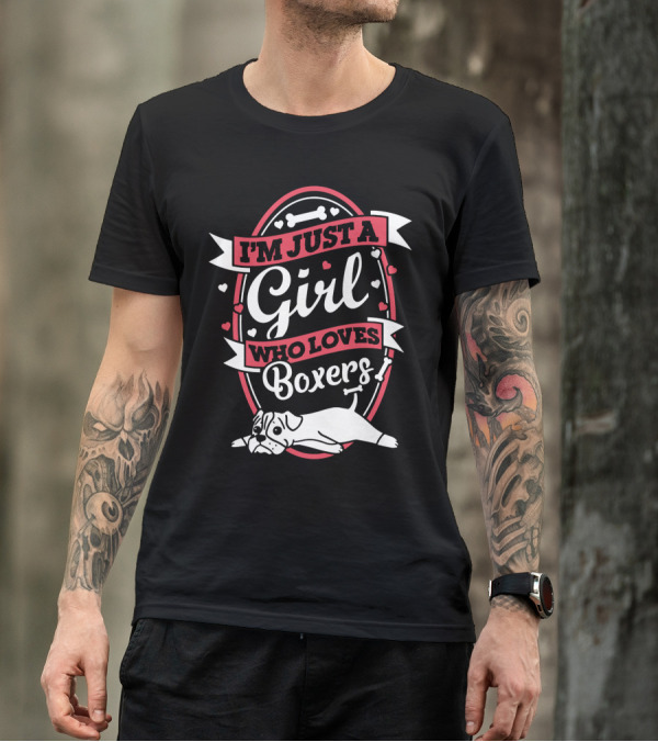 I'm Just A Girl Who Loves Boxers With Cute Dog And Heart Accents T-Shirt