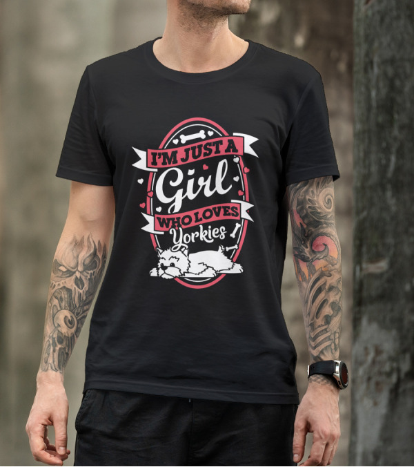 I'm Just A Girl Who Loves Yorkies With Hearts And Bones Elements T-Shirt