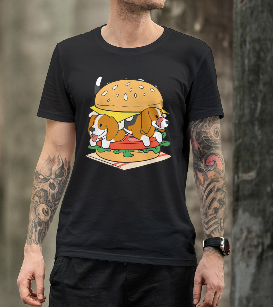 Beagle Burger Cuteness With Cheese, Lettuce, And Tomato T-Shirt