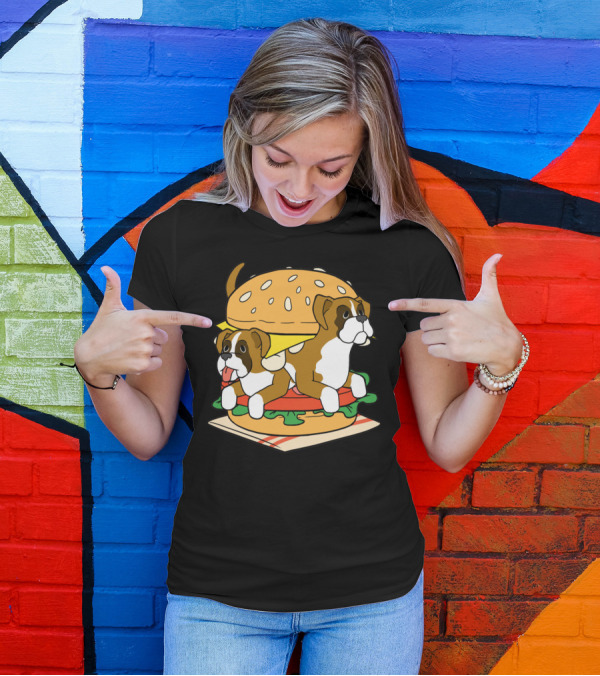 Boxer Dogs Stacked In Cheeseburger Delight T-Shirt