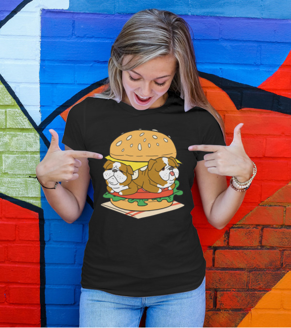 Bulldog Cheeseburger Cute Pet Sandwich Funny Food T-Shirt