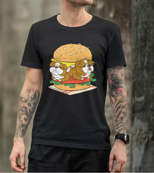 Bulldog Cheeseburger Cute Pet Sandwich Funny Food T-Shirt