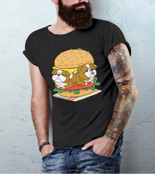 Bulldog Cheeseburger Cute Pet Sandwich Funny Food T-Shirt
