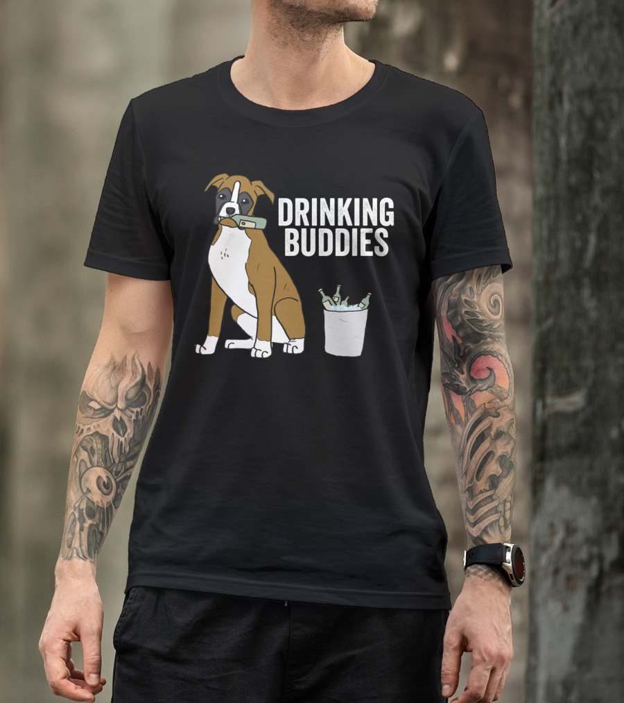 Boxer With Beer Bottles And Bucket - Drinking Buddies T-Shirt