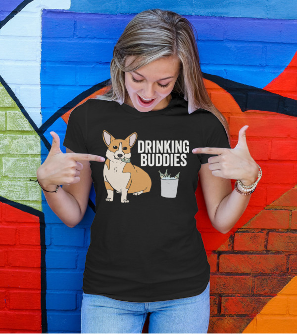 Corgi With Beer Cooler And Drinking Buddies Text T-Shirt