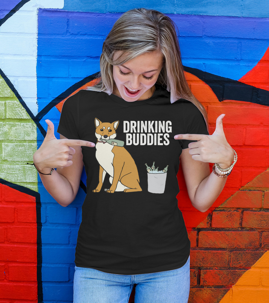 Shiba Inu With Ice Bucket And Bottles Drinking Buddies T-Shirt
