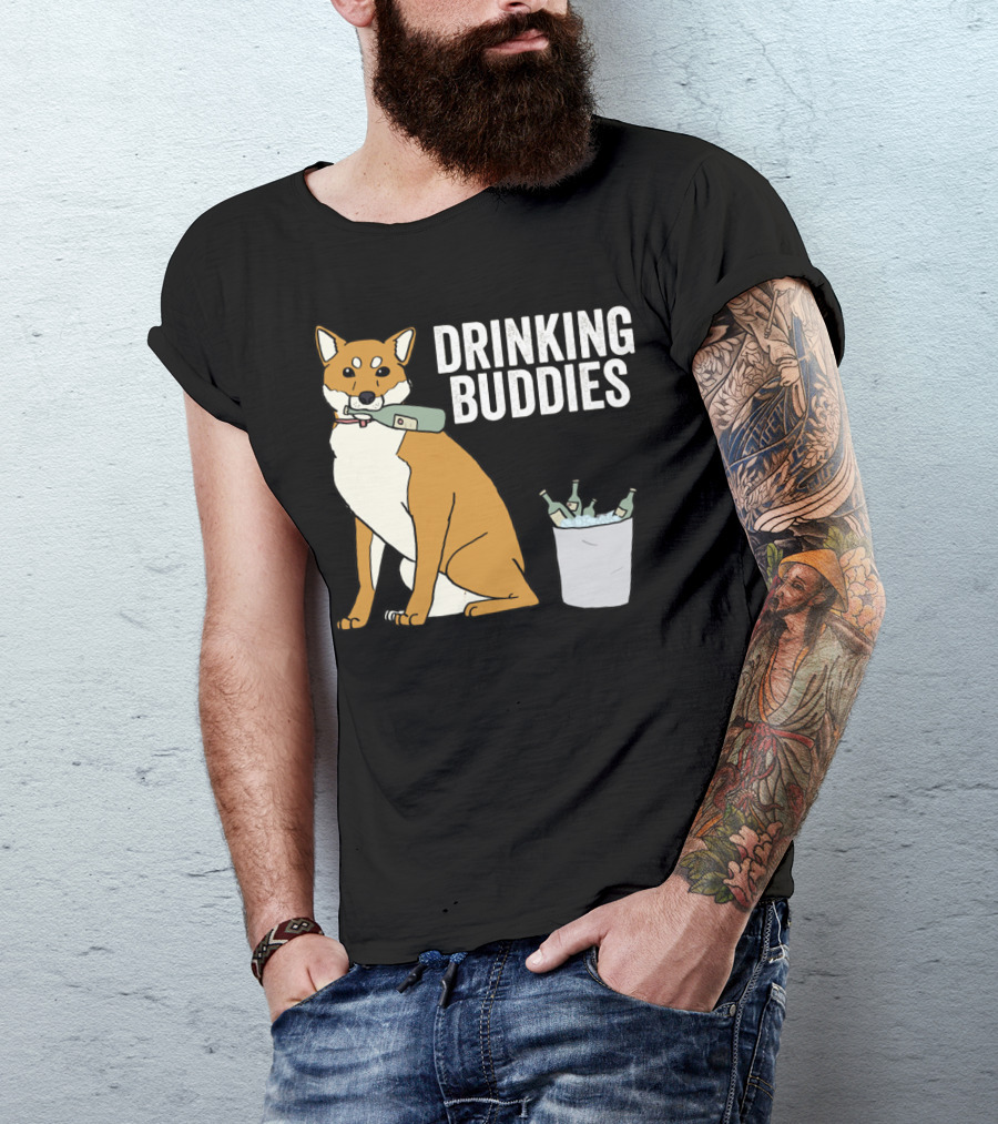 Shiba Inu With Ice Bucket And Bottles Drinking Buddies T-Shirt