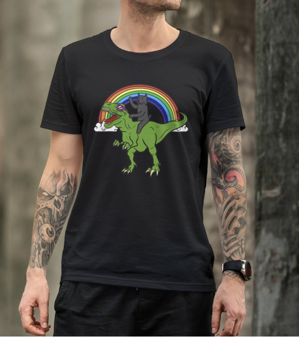 Cane Corso Dinosaur Riding Adventure With Rainbow And Clouds T-Shirt