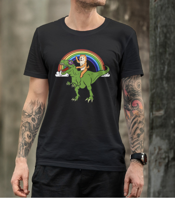 Pomeranian Riding Dinosaur T-Shirt
