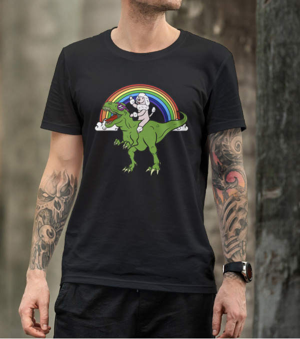 Poodle Riding Dinosaur T-Shirt