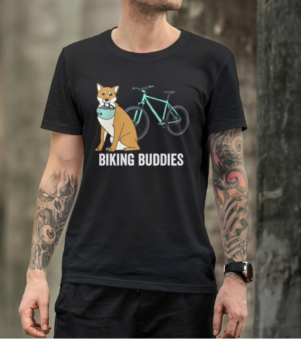 Shiba Inu With Bike Companion Biking Buddies Adventure T-Shirt