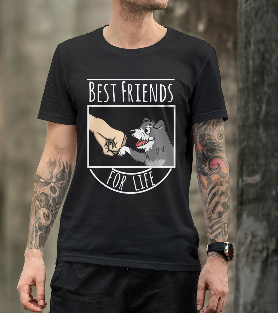 Best Friends For Life Schnauzer Dog Fist Bump Drawing T-Shirt
