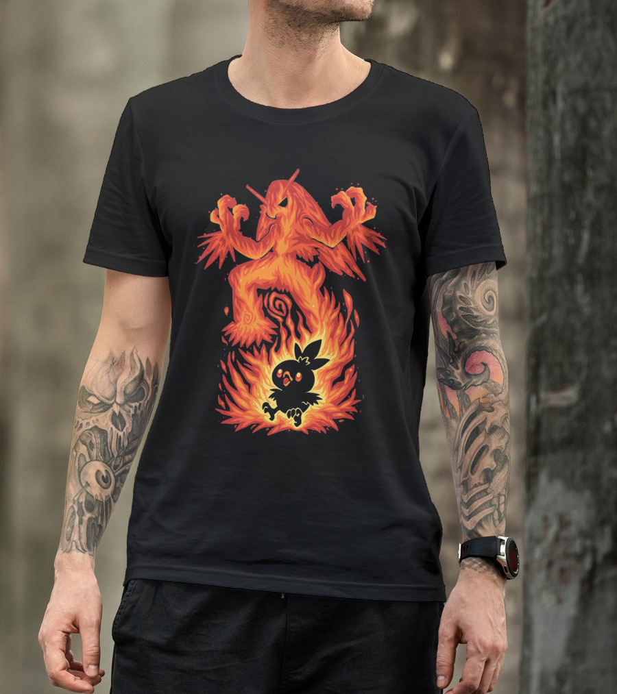 Evolution Pokemon Torchic Blaziken Flames T-Shirt