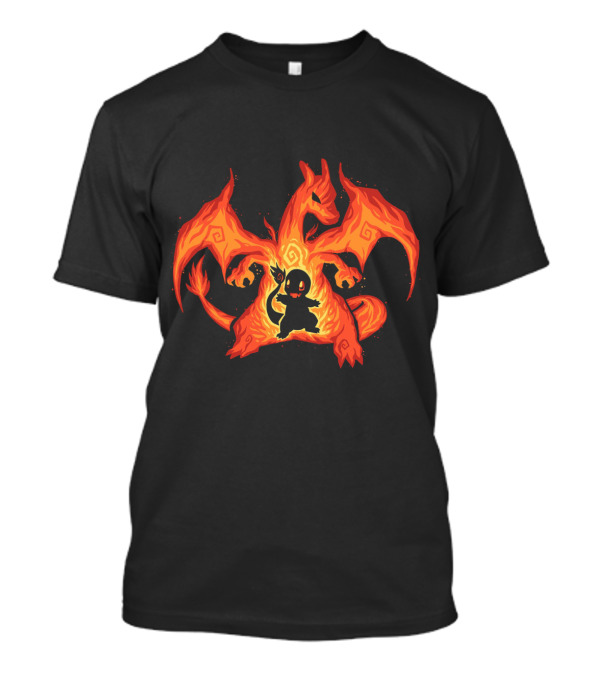 EVOLUTION CHARIZARD AND CHARMANDER POKEMON FIRE TRANSFORMATION T-Shirt