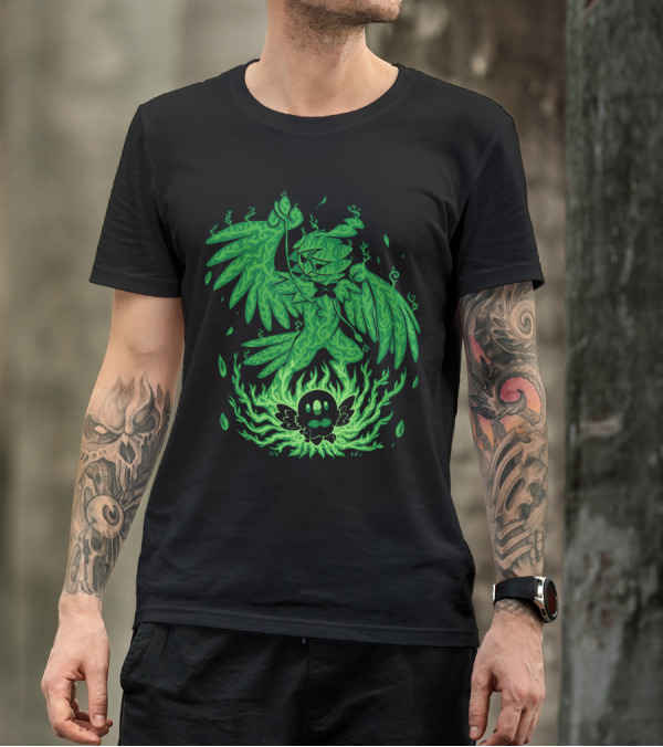 EVOLUTION POKEMON DECIDUEYE ROWLET GHOSTLY GREEN FLAMES T-Shirt