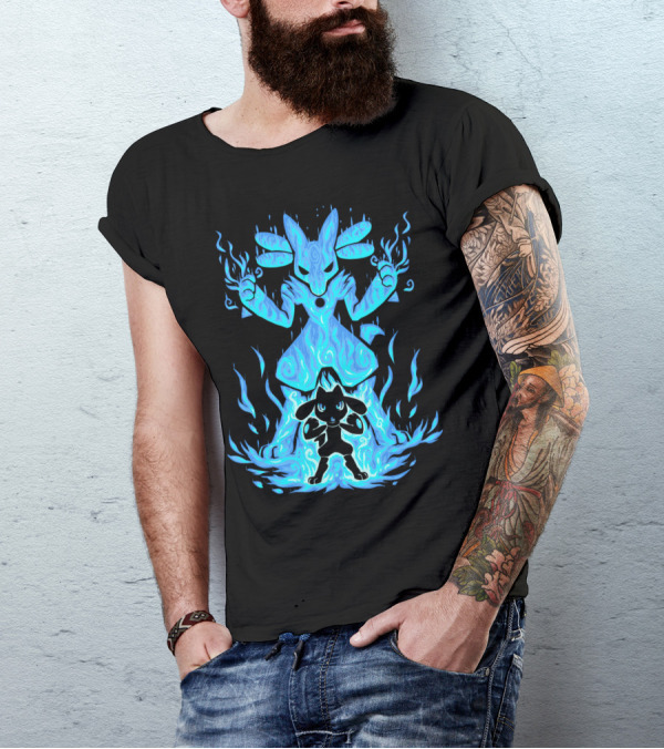 EVOLUTION POKEMON LUCARIO RIOLU AURA FLAMES T-Shirt