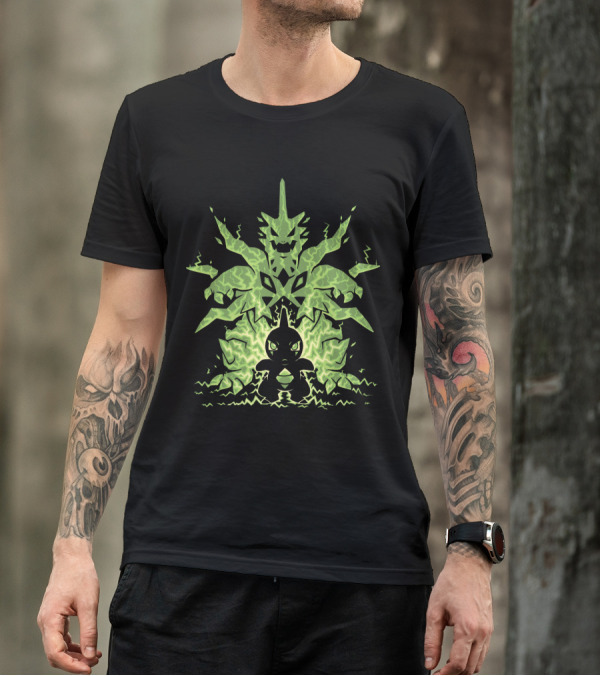 EVOLUTION POKEMON MEGA TYRANITAR LARVITAR LIGHTNING TRANSFORMATION T-Shirt