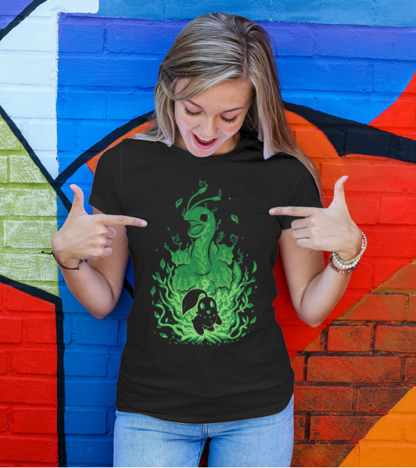 EVOLUTION POKEMON MEGANIUM CHIKORITA GLOWING GREEN T-Shirt